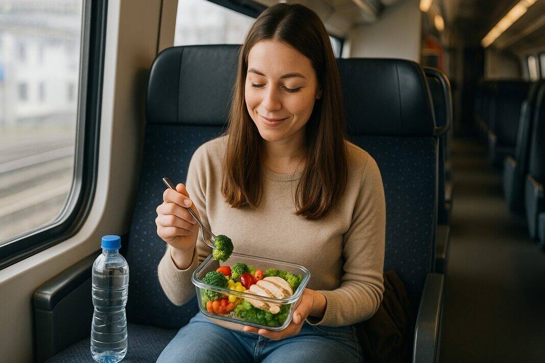 Gesunde Mahlzeit im vollen Pendelzug